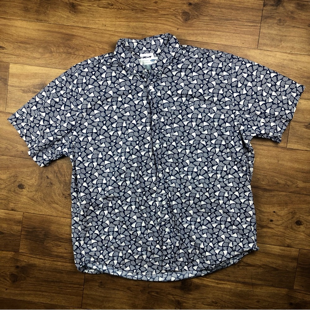Old Navy Blue White Button Up Short The Classic Slim Fit
